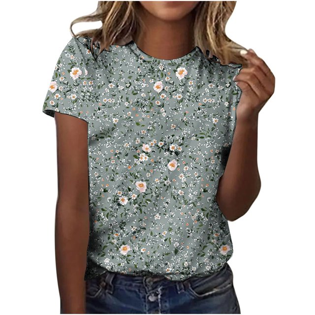 Pisexur Hauts d'Été pour Femmes, Chemisiers pour Femmes Chic Décontracté Hauts pour Femmes à la Mode Chandail Décontracté pour Femmes Imprimé à Manches Courtes Col Rond Haut, Hauts Grande Taille pour Femmes Multicolore, G