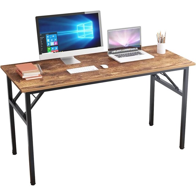 Folding Computer Desk Foldable Work Desk Table Writing Desk Folding Home Office Desk No to Assemble Teak&
