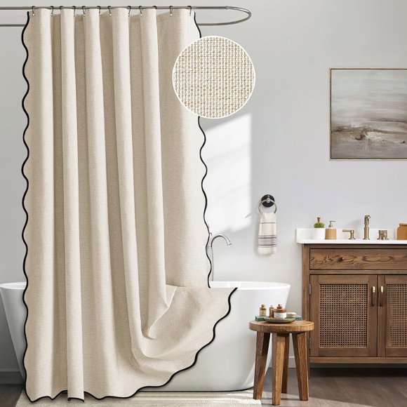XmhyTop-A Linen Shower Curtain, Boho Shower Curtain, Modern Shower Curtain, Bathroom Curtain, 200*200cm, 1 Piece, Stylish Durable for Home Bathroom,Beige