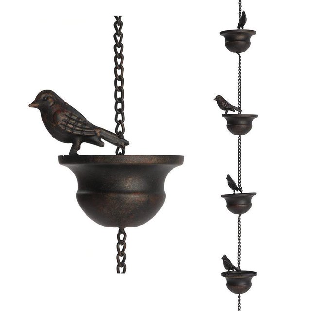 2.4M Mobile Iron Bird Outdoor Rain Chain Decor Attached Hanger Wind Chimes Bells