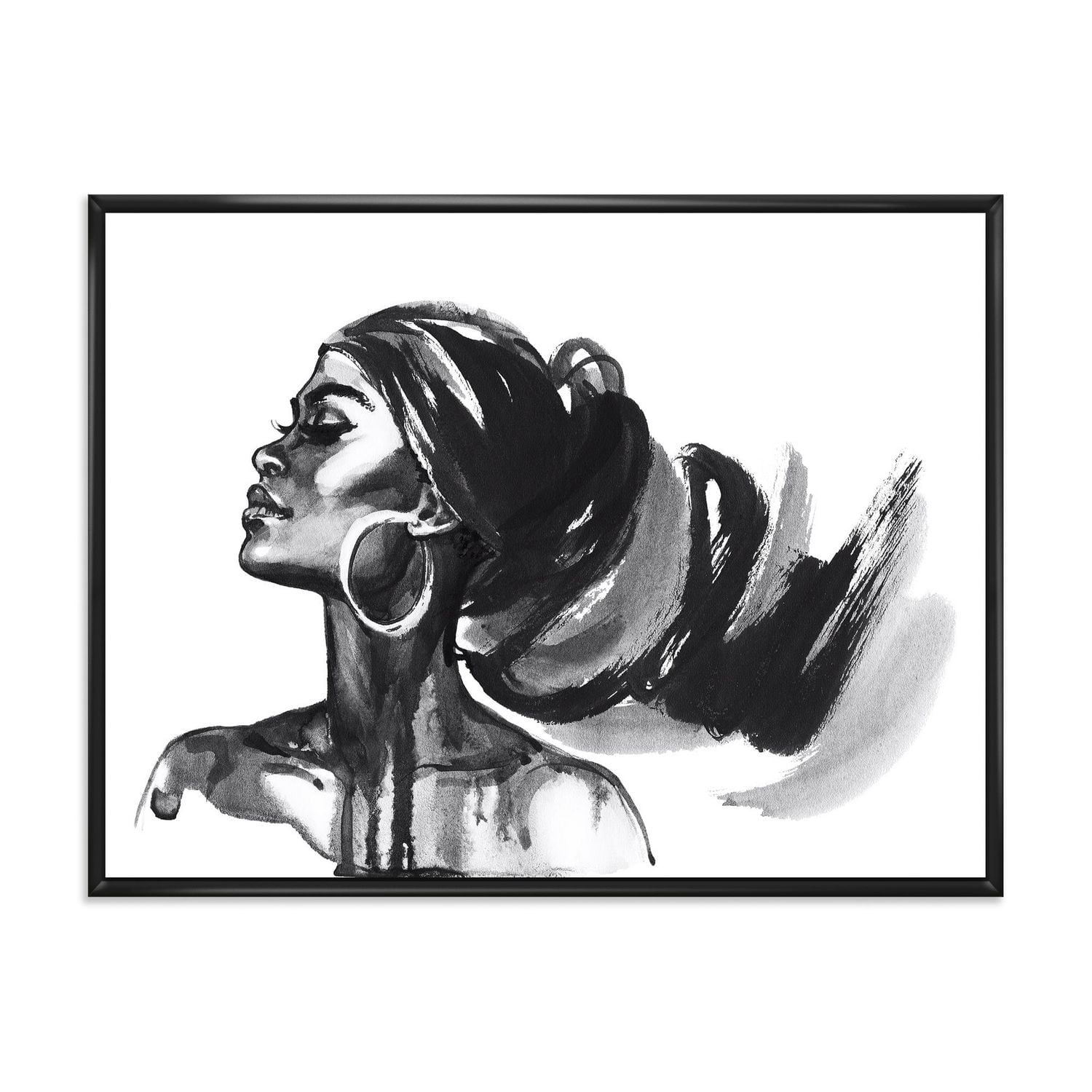 Designart Portrait monochrome de femme afro-américaine IV ART MURAL À CADRE FLOTTÉ
