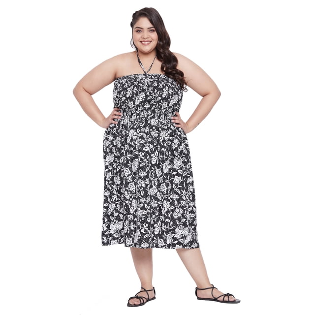 Oussum Robe Tube Courte pour Femmes Sans Manches, Robes d'Été, Noir et Blanc