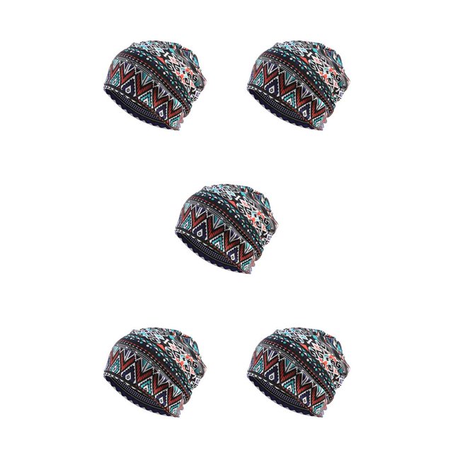 Transemion Bonnet Décontracté Musulman Hijab Imprimé Floral Turban Coloré Protection des Oreilles Ajustable Bonnet de Nuit Bleu Losange 5Set