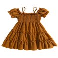 thumbnail image 1 of MesaSe Robe Trapèze pour Tout-Petits Filles Manches Courtes Épaules Dénudées Bretelles Spaghetti Robe Plissée Robe d'Été Vert Foncé 2-3 Ans, 1 of 8