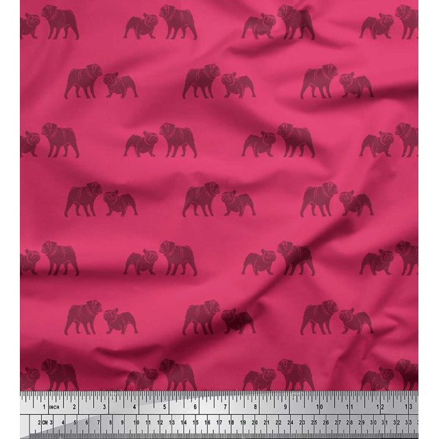 Soimoi Silk Fabric Bull Dog Print Fabric by The Yard 42 Inch Wide
