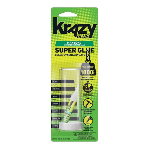 Colle cyanoacrylate Krazy Glue, adhérence maximale, colle super, pointe de précision