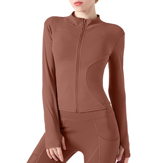 Veste de Sport Courte Légère pour Femme à Fermeture Éclair devant, Veste de Sport à Manches Longues, Hauts de Yoga pour la Course et l'Entraînement