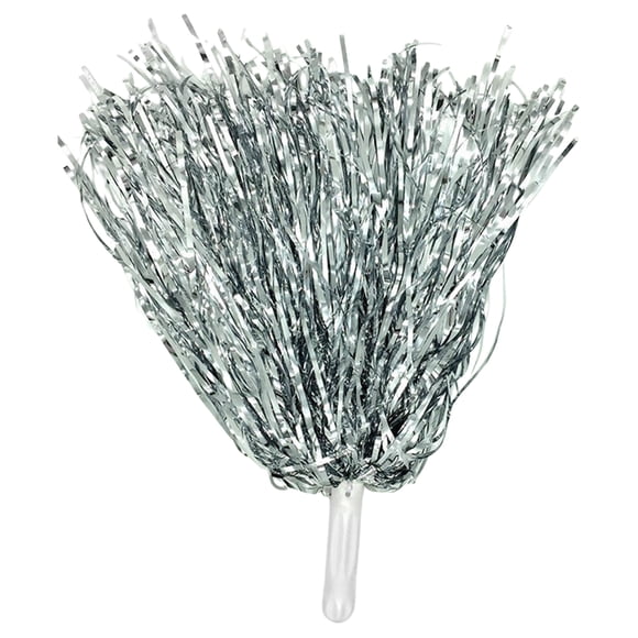 Cheerleading Pom Poms, Metallic Foil Handheld Shakers, Lightweight Reliable Plastic Streamer Pom Poms with Baton Handle for Sports Games, Dance Performance and Party Celebrations,Silver