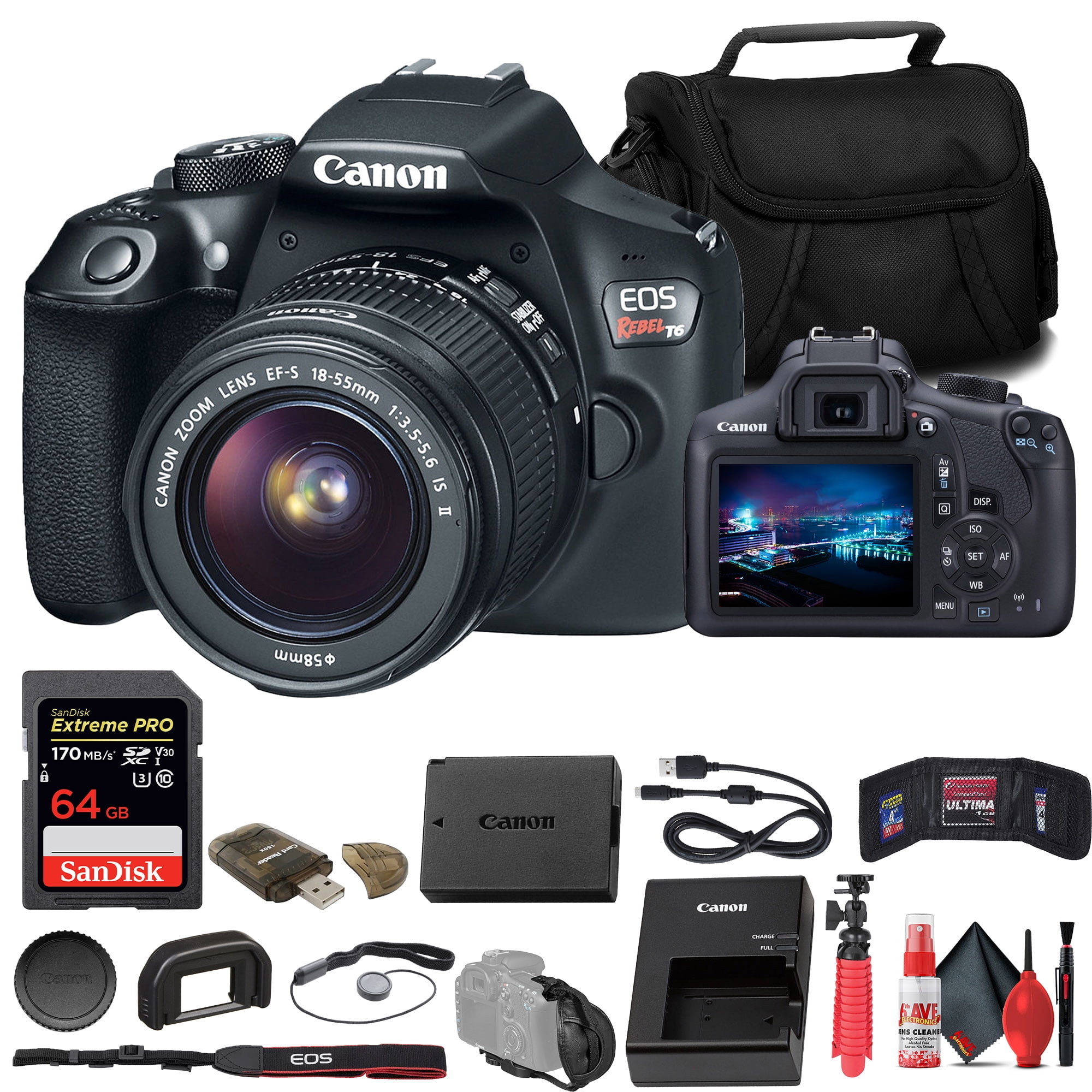 Canon EOS Rebel T6 DSLR Camera with 18-55mm Lens (1159C003) + 64GB