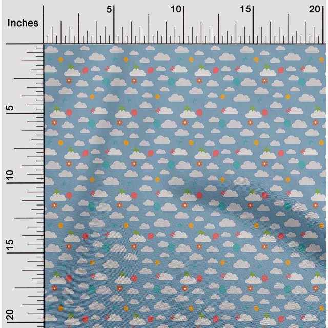 oneOone Organic Cotton Poplin Twill Fabric Insect|Balloon & Clouds Nature Decor Fabric Printed BTY 42 Inch Wide