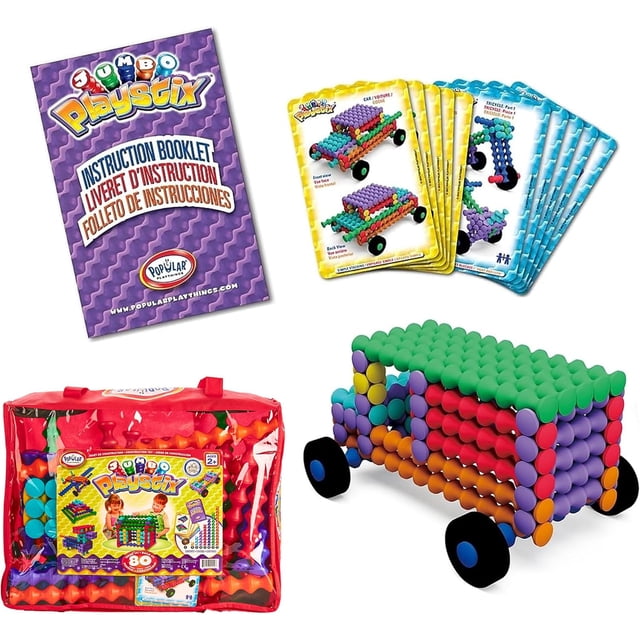 Popular Playthings Jumbo Playstix Set Construction Toy Building Blocks 80 Piece Kit Multicolor