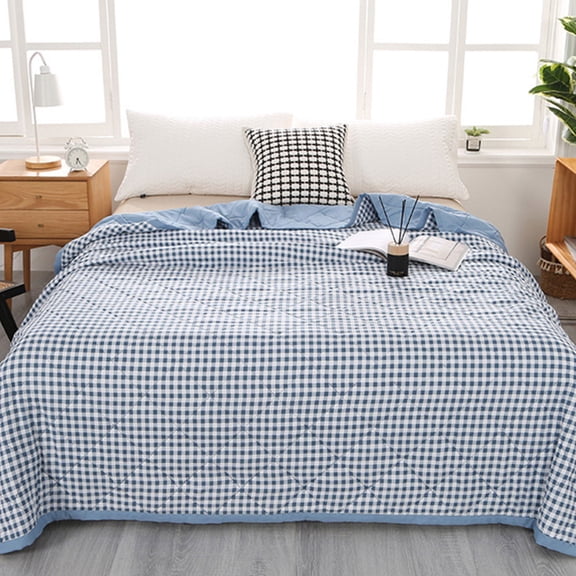 weibbin Washed Cotton Cooling Quilt Breathable Lightweight For Hot Sleepers Summer Bedding Comforter Full Size 59x78in Blue