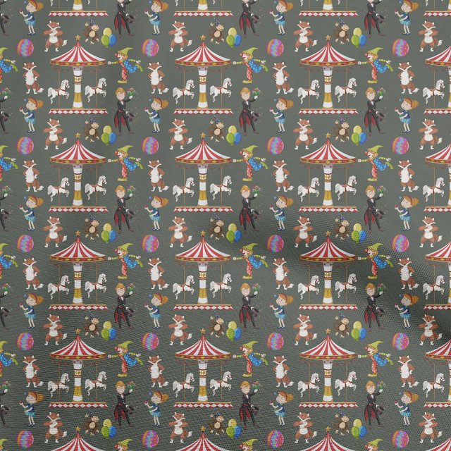oneOone Tissu Velours Vert Olive Cirque Fournitures de Courtepointe Imprimé Tissu de Couture au Mètre 58 Pouces de Large