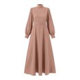 thumbnail image 4 of Women High Neck Abaya Muslim Dress Solid Color Prayer Clothes Long Sleeve Islamic Robe Full Length Dresses, 4 of 6