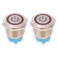 thumbnail image 1 of 2Pcs Interrupteur à Bouton-Poussoir 4 Broches 19mm Tête Plate Ronde Coque en Acier Inoxydable avec Lumière IP65 12-24VDCRed, 1 of 10