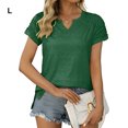 thumbnail image 1 of pitrice Summer Pleated Short Sleeve Solid Color Splicing V Neck T-Shirt Casual Basic Tops Female Shirts Daily Tees for Green L, 1 of 8