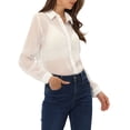 thumbnail image 4 of INSPIRE CHIC Chemise pour Femme en Maille Transparente à Col Pointu à Manches Longues Chemise Boutonnée S Blanc, 4 of 5