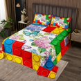 thumbnail image 2 of YST Kids Building Blocks Queen Bedspread Set Geometric Brick Quilt Set for Girls Boys, Wild Butterfly Coverlet Set Chic Hydrangeo Floral Bedding Set, Spring Flower Bed Cover, 2 of 3