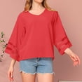 thumbnail image 2 of Timegard Hauts pour Femmes Col en V Manches 3/4 Chiffon Léger Ample Décontracté Fluide Haut Blouse Plage, 2 of 5