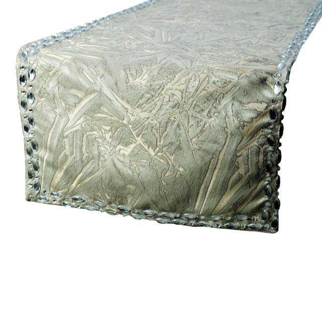 Le HomeCentric décoratif argent Table Runner 8 - 10 Seater Table Runner (16 x 120 pouces), Crystals Table Runner, tissu de soie linge de table, modèle abstrait Style moderne - Timothy