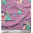 thumbnail image 1 of Soimoi Purple Poly Georgette Fabric Snowman & Tree Christmas Printed Fabric 1 Yard 42 Inch Wide, 1 of 5