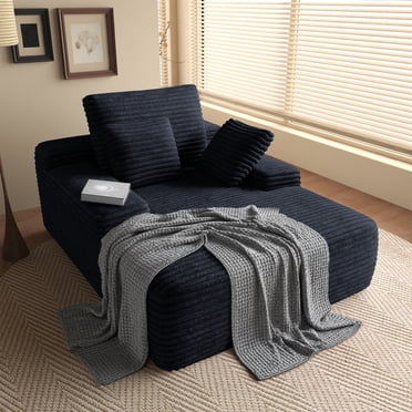 The Magic Home Cloud Oversized Corduroy Sofa Bed Chair Chaise, Black