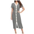 thumbnail image 1 of Kcodviy Women Casual Summer Dresses Ruched Midi Dress Short Sleeve Striped Midi Summer Midi Dresses for Women Dresses Decorative Button Ribbed Knit Dresses Party Dresses, 1 of 3