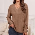 thumbnail image 4 of Swstbby Fall Savings Clearance! Womens Fall Tops Plus Size, Women's Solid Color Long Sleeve V Neck Pullover Top Coffee S, 4 of 5