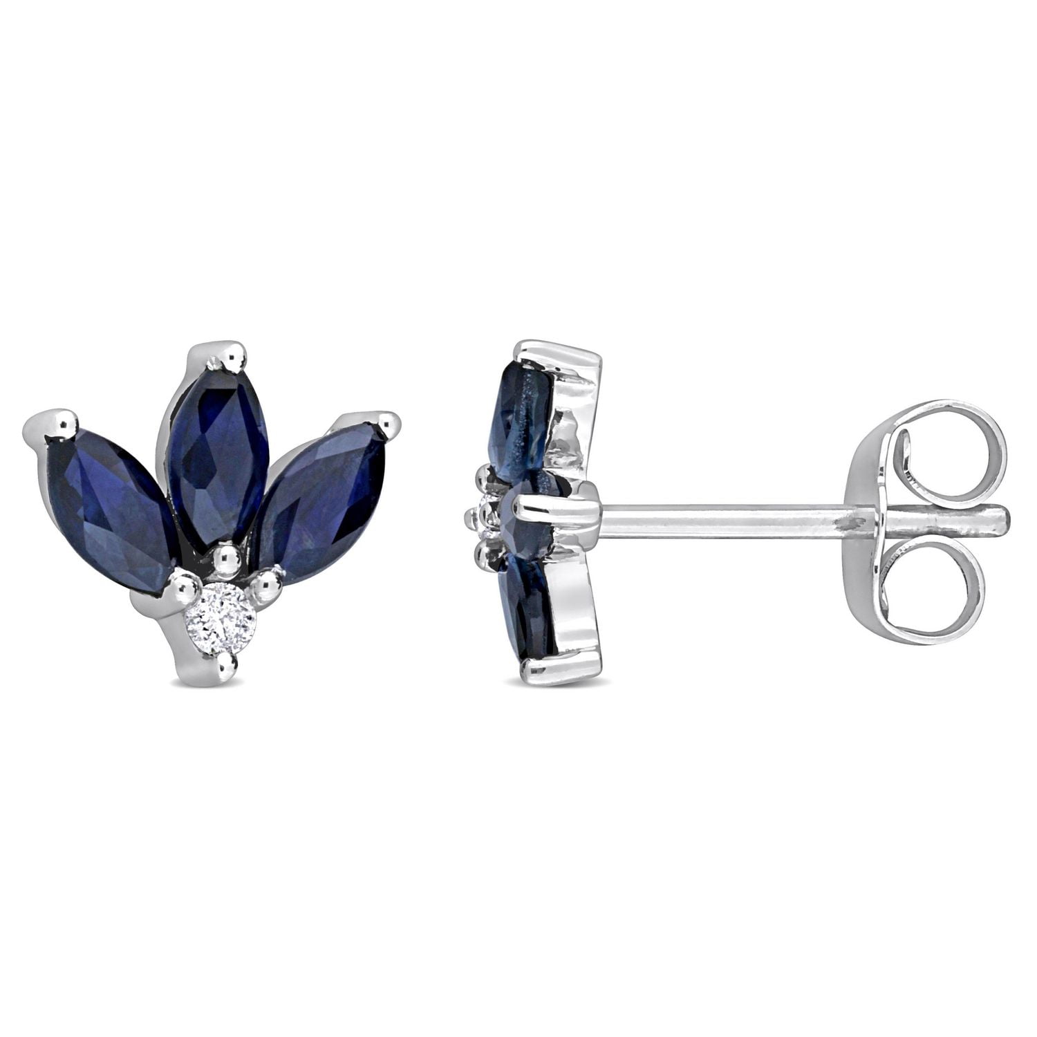 Clous d'oreilles de Miabella avec 5/8 Carat PBT de saphirs et accent de diamants en or blanc 10K