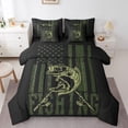 thumbnail image 1 of YST Bass Fish Hunting Queen Comforter Set 7 Piece,Pike Fish Fishing Rod Bed in A Bag With Sheet Set For Fisherman Fishing Lover Army Green American Flag Bedding Set Rustic Farmhouse Bed Set, 1 of 5