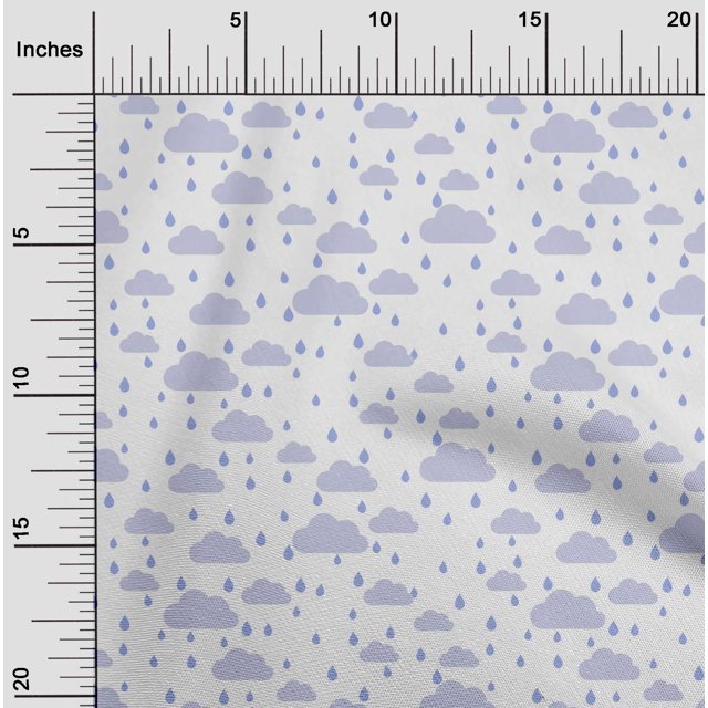oneOone Cotton Flex Fabric Raindrop & Clouds Nature Printed Fabric 1 Yard 40 Inch Wide