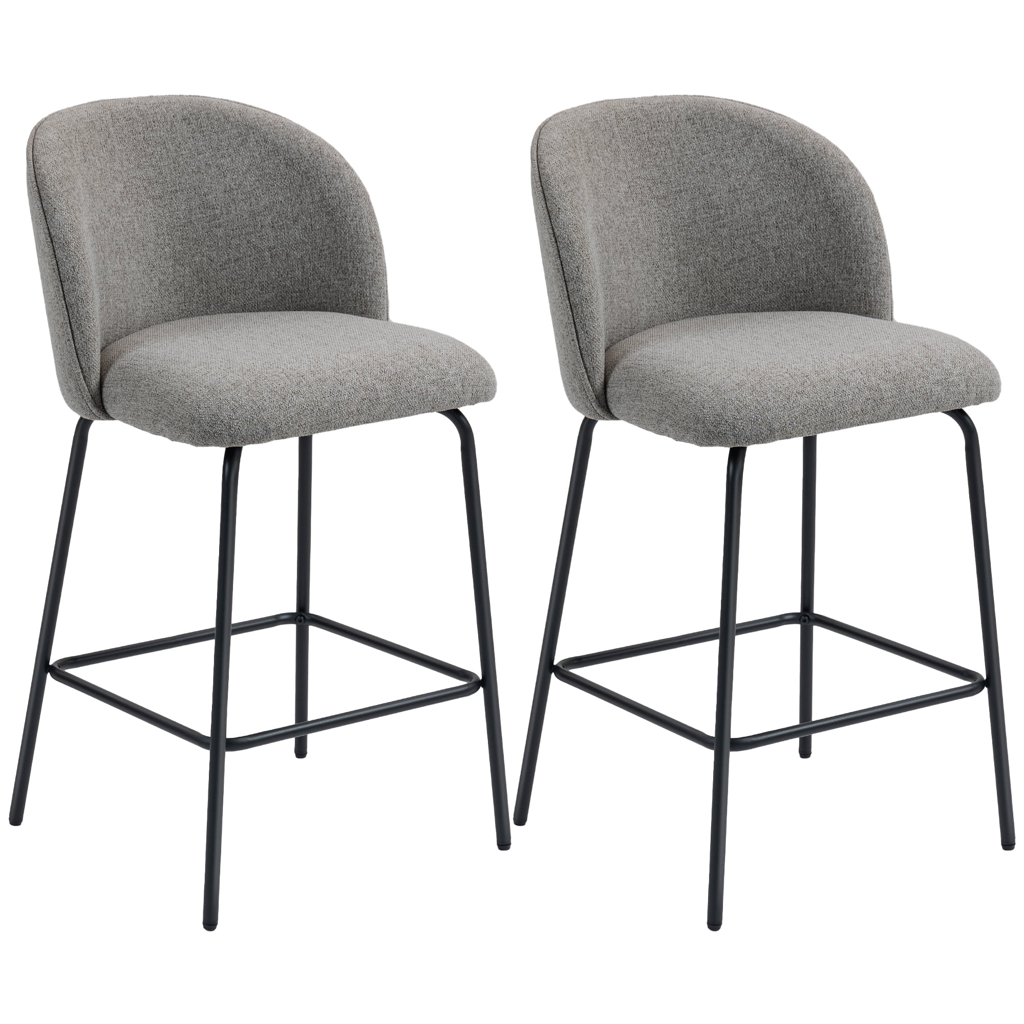 HOMCOM 27" Counter Height Modern Bar Stools Set of 2 with Back, Dark Grey