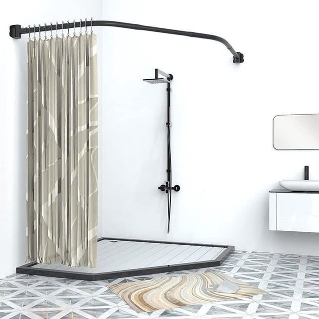 Misounda Corner Curved Shower Curtain Rod Rustproof Expandable Metal Adjustable Shower Rod 35.4"-39.3"inch Telescoping Design Exquisite Customizable for Bathroom,Need To Drill - Black