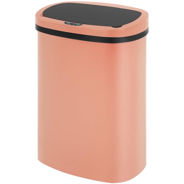FDW Garbage Can 13 Gallon 50 Liter Kitchen Trash Can in pink with a sleek rectangular design and a black automatic touch-free lid. Made of durable stainless steel, it features a high-capacity design compatible with standard 13-gallon trash bags. The lid uses advanced induction technology for quick, hands-free operation, making it ideal for kitchens, bathrooms, bedrooms, home offices, and other spaces.