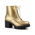thumbnail image 1 of BLISSFUL STEP Women's Platform Chunky Heels Combat Boots Gold 7, 1 of 8