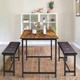 thumbnail image 4 of 4 Pcs Dining Table Set with 2 Upholstered Benches 44.3in Metal and Wood Kitchen Table Set for 4 Space-Saving Rectangular Dining Furniture for Apartment Small Spaces, 4 of 7