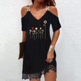 thumbnail image 2 of TJAZFJPA Robe T-Shirt Femme Femmes Décontractée Imprimée Col en V Épaules Dénudées à Empiècements Dentelle Manches Courtes Robe Robes Femmes Robes Froncées pour Femmes, 2 of 4