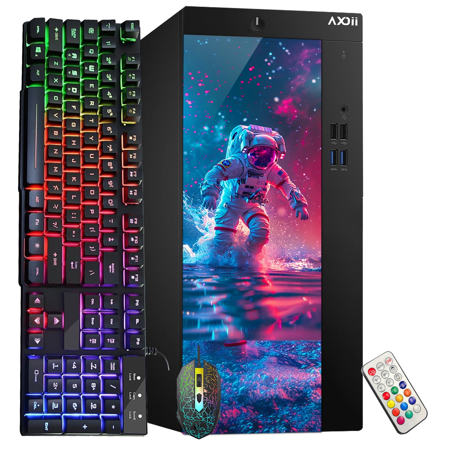 AXOII RGB Gaming PC Desktop Computer, Intel Core i7 Processor Upto 4.0GHz, GeForce RTX 3050 6GB, 32GB RAM, 1TB SSD, Wi-Fi, Bluetooth - Windows 10 Pro (Refurbished)