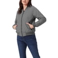 thumbnail image 1 of INSPIRE CHIC Women's Stand Collar Zip Up Raglan Sleeves Bomber Quilted Jacket S Dark Gray, 1 of 6