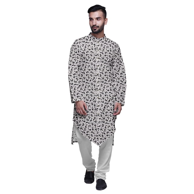 Atasi Printed Long Sleeve Kurta With Pajama Set For Men Summer Clothing