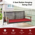 thumbnail image 4 of Gymax 2-Seat Rattan Porch Swing Chair Outdoor Wicker Swing Bench W/ Seat Cushion Red, 4 of 10