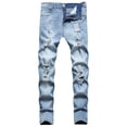 thumbnail image 1 of Kmbangi Men Casual Jeans+Solid Color Long Trousers with Broken Holes, 1 of 9