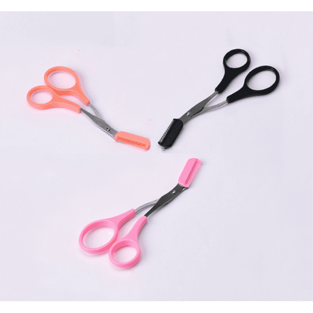 3 Pcs Ciseaux de Coupe pour la Mise en Forme des Sourcils en Acier Inoxydable Peigne Épilateur Outil de Beauté, Rose, Pamplemousse, Noir