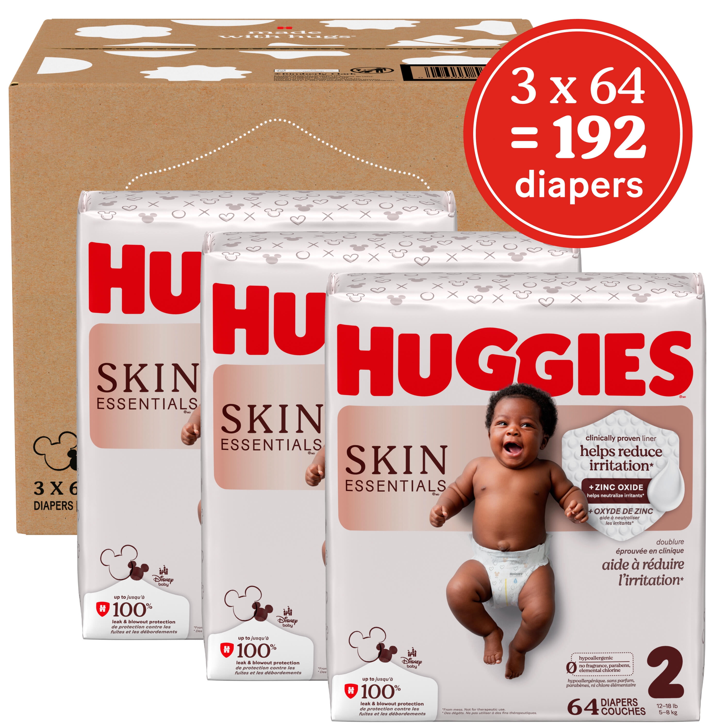 Couches pour bébé Huggies Skin Essentials, taille 2 (12 à 18 lb), 192 couches