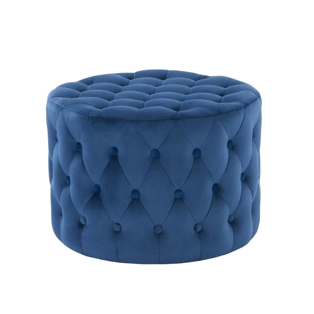 K-Living Dean Blue Tufted Micro Suede Fabric Ottoman