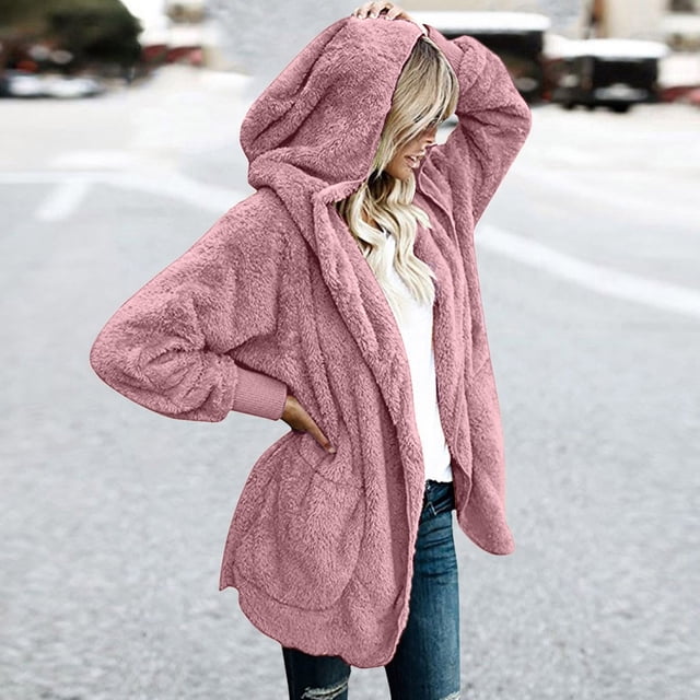 Fiogavroetic Women's Oversized Open Front Hooded Draped Pockets Cardigan Coat