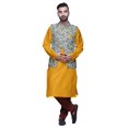 thumbnail image 1 of Atasi Kurta Churidar Uni pour Homme à Col Mandarin, Pyjama et Ensemble de Veste Nehru Imprimée, 1 of 1