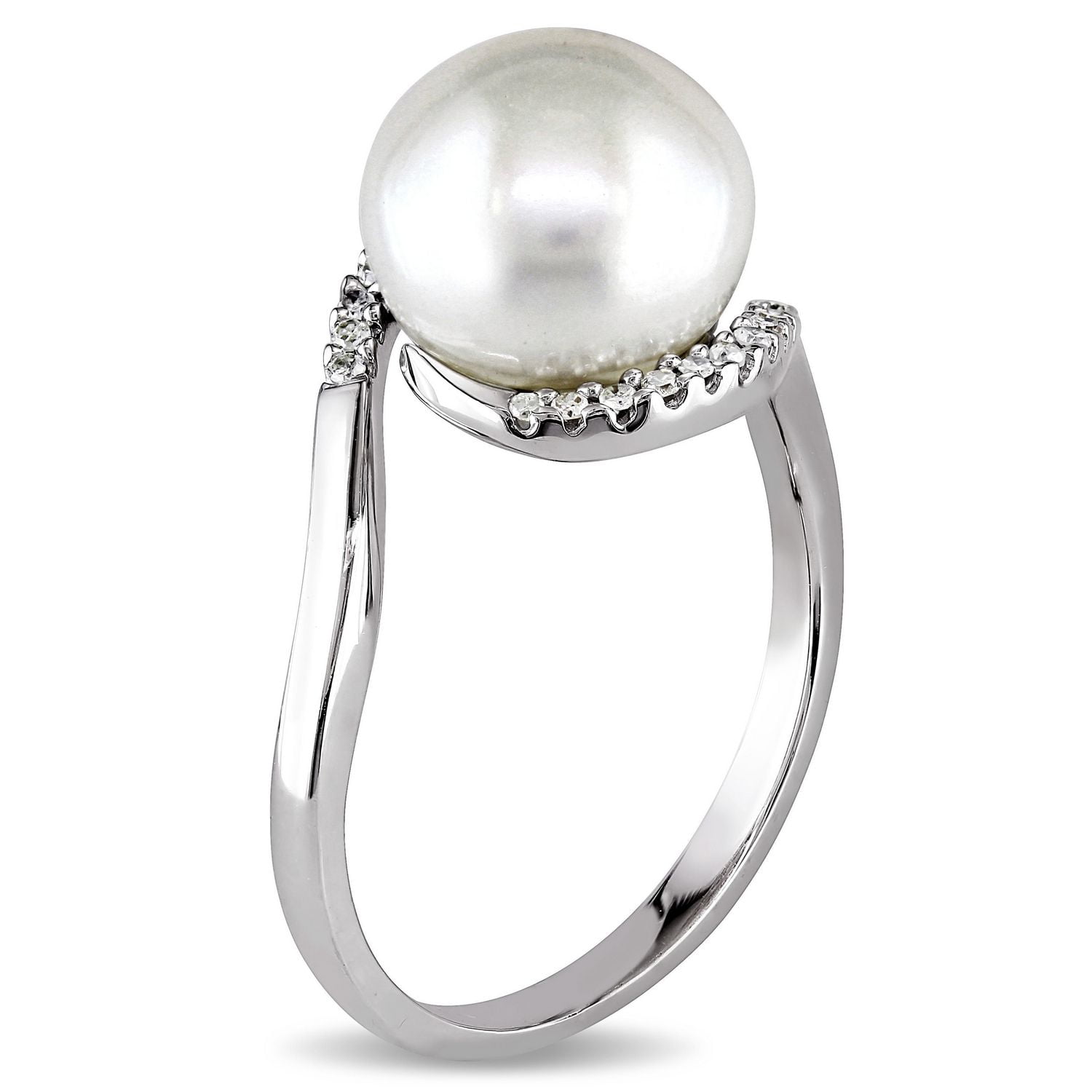 Bague Miabella avec perle d'eau douce cultivée 9,5-10mm et accents de diamants en argent sterling