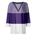 thumbnail image 5 of FAIWAD Hauts pour Femmes Classiques à Rayures Color Block T-Shirts Habillés Décontractés Col en V Manches 3/4 Blouses, 5 of 5
