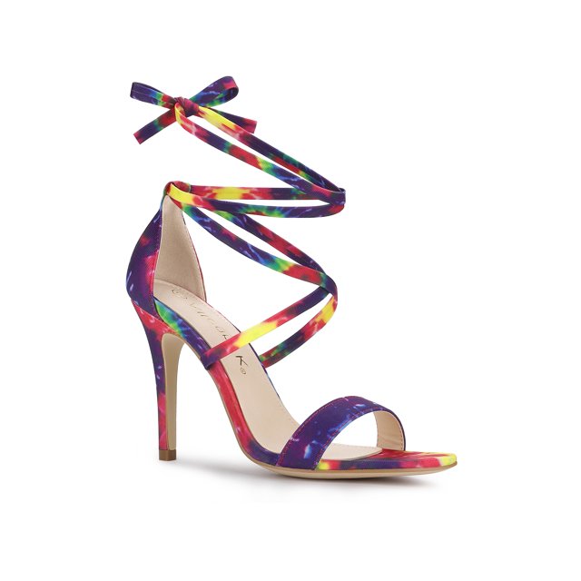 BLISSFUL STEP Sandales à Talons Aiguilles à Lacets Teinture sur Nœuds pour Femmes